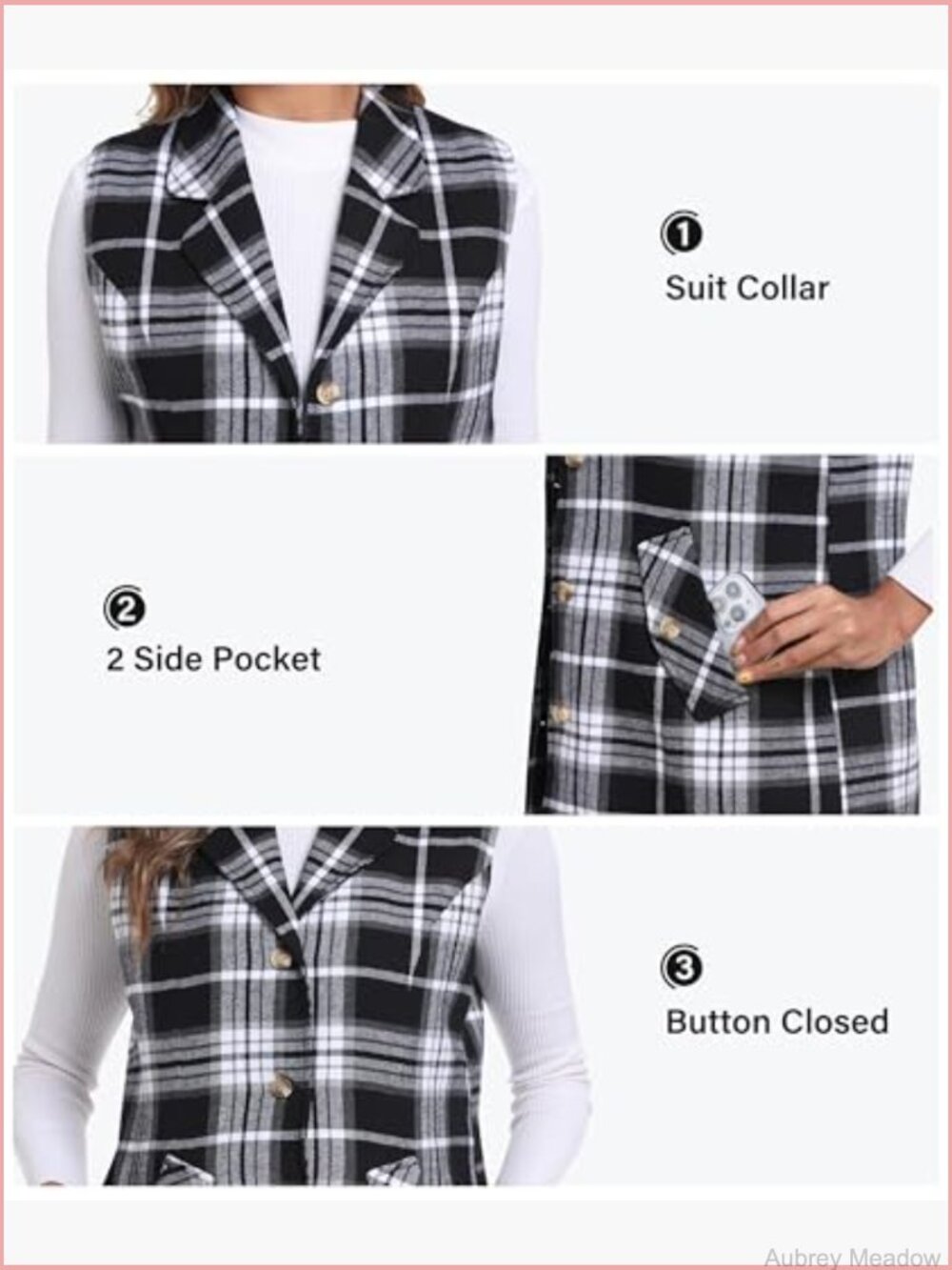 Long Flannel Plaid Vest Sleeveless Button Down Blazer Jacket Cardigan - Picture 5 of 7